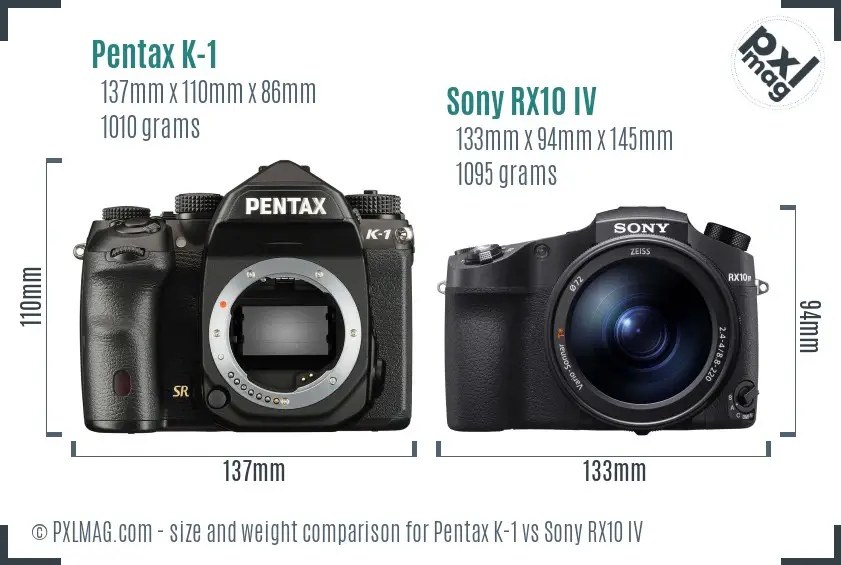 Pentax K-1 vs Sony RX10 IV size comparison