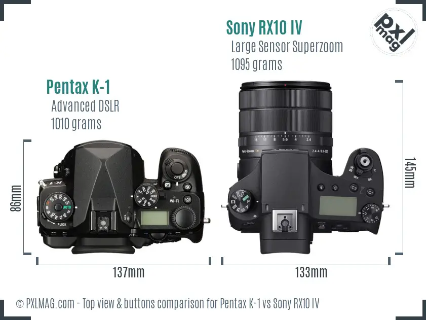 Pentax K-1 vs Sony RX10 IV top view buttons comparison