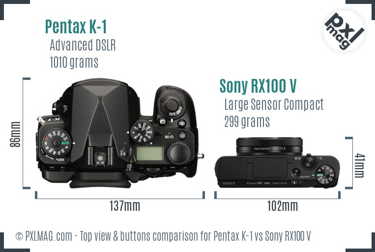 Pentax K-1 vs Sony RX100 V top view buttons comparison