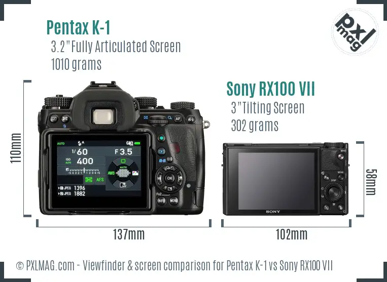 Pentax K-1 vs Sony RX100 VII Screen and Viewfinder comparison