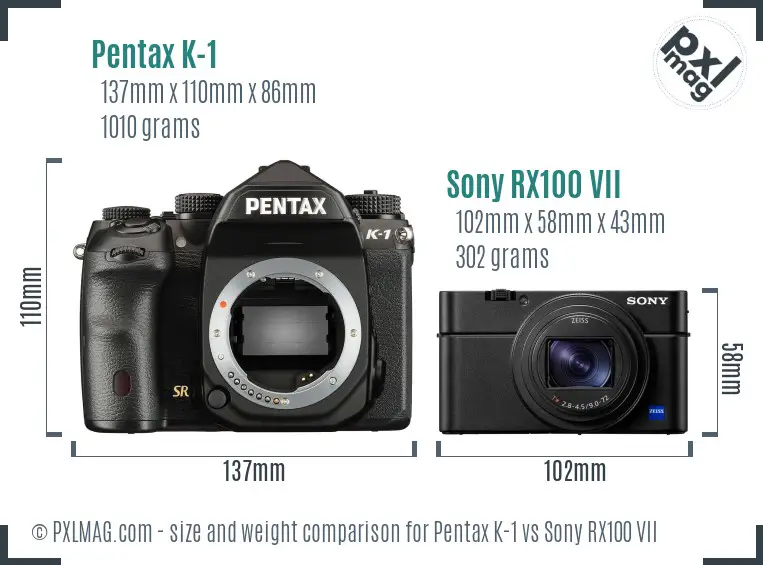 Pentax K-1 vs Sony RX100 VII size comparison