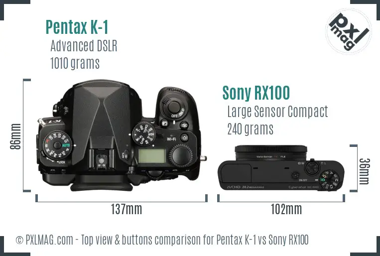 Pentax K-1 vs Sony RX100 top view buttons comparison