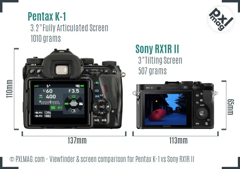 Pentax K-1 vs Sony RX1R II Screen and Viewfinder comparison