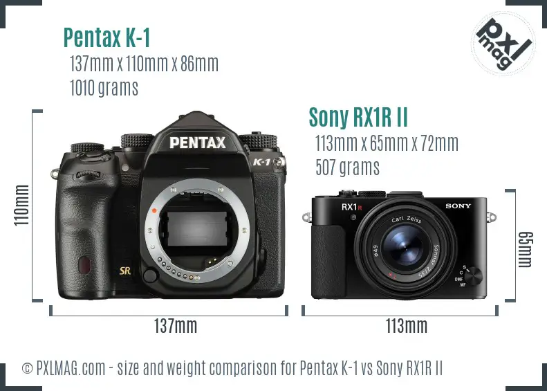 Pentax K-1 vs Sony RX1R II size comparison
