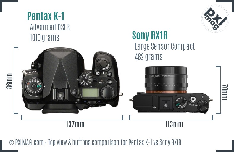 Pentax K-1 vs Sony RX1R top view buttons comparison