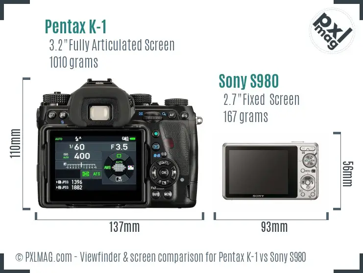 Pentax K-1 vs Sony S980 Screen and Viewfinder comparison