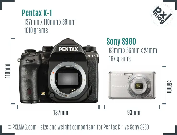 Pentax K-1 vs Sony S980 size comparison