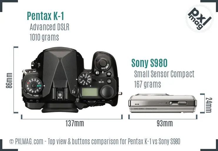 Pentax K-1 vs Sony S980 top view buttons comparison