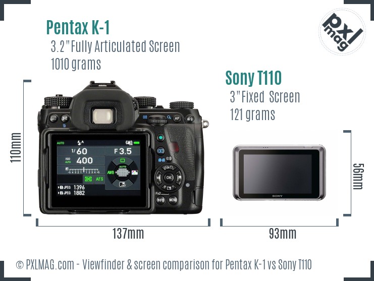 Pentax K-1 vs Sony T110 Screen and Viewfinder comparison