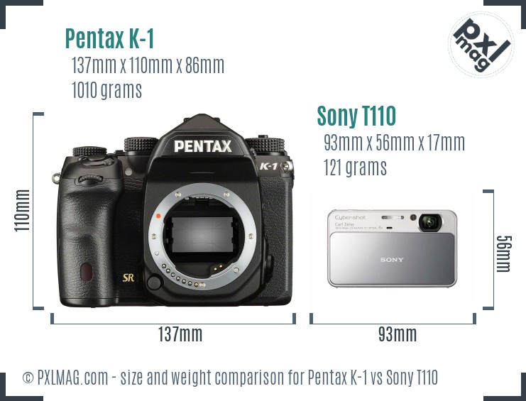Pentax K-1 vs Sony T110 size comparison