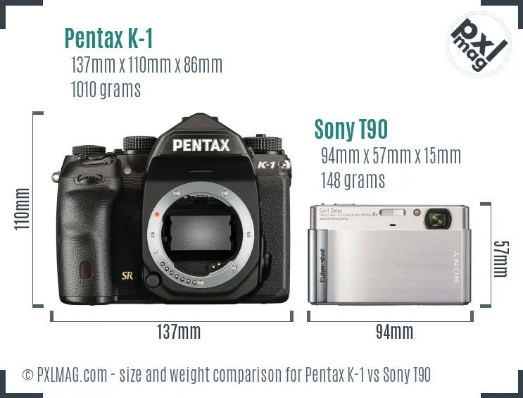 Pentax K-1 vs Sony T90 size comparison Pentax K-1 vs Sony T90 size comparison