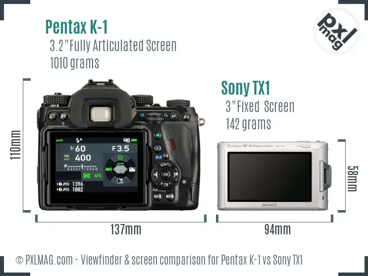 Pentax K-1 vs Sony TX1 Screen and Viewfinder comparison