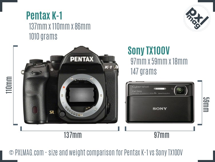 Pentax K-1 vs Sony TX100V size comparison Pentax K-1 vs Sony TX100V size comparison