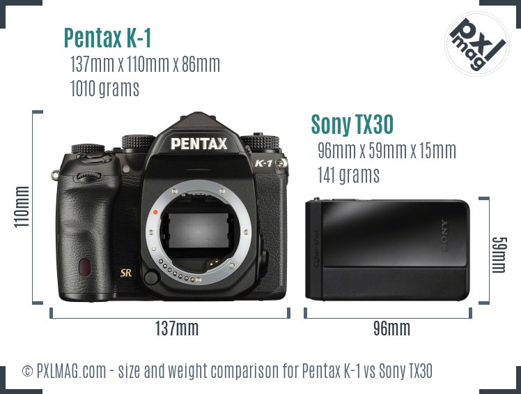 Pentax K-1 vs Sony TX30 size comparison