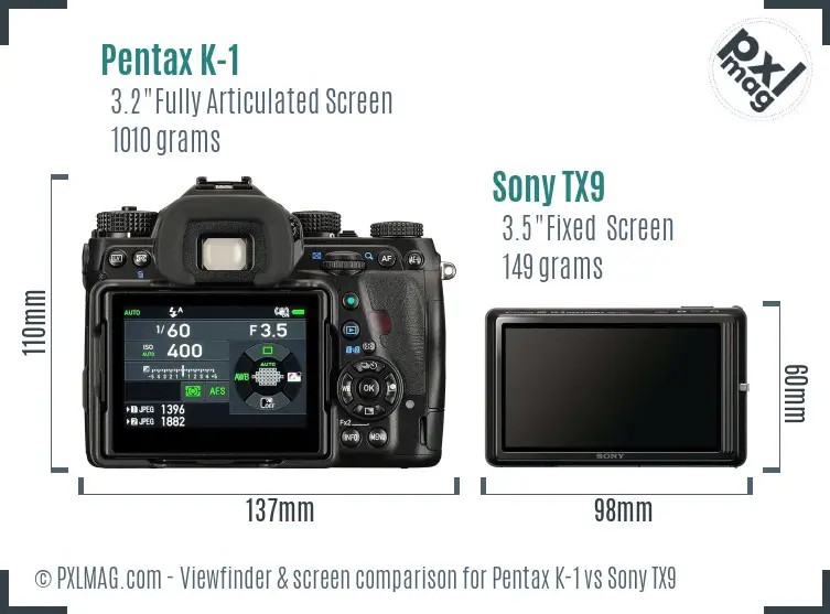 Pentax K-1 vs Sony TX9 Screen and Viewfinder comparison