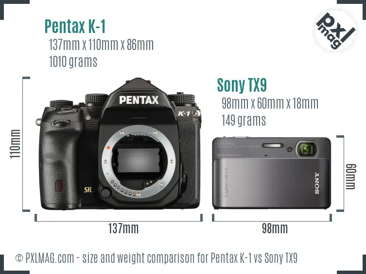 Pentax K-1 vs Sony TX9 size comparison