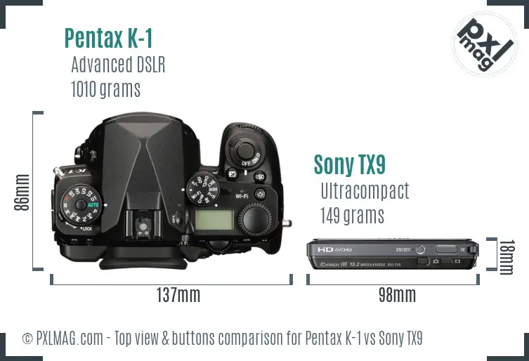 Pentax K-1 vs Sony TX9 top view buttons comparison