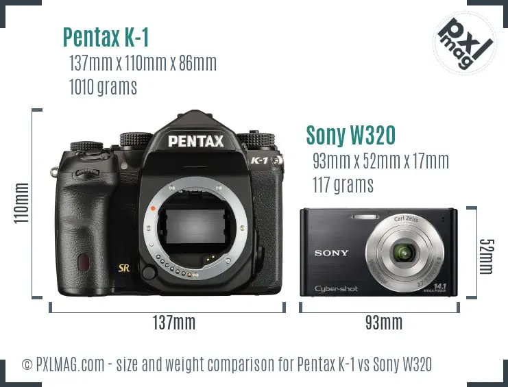 Pentax K-1 vs Sony W320 size comparison