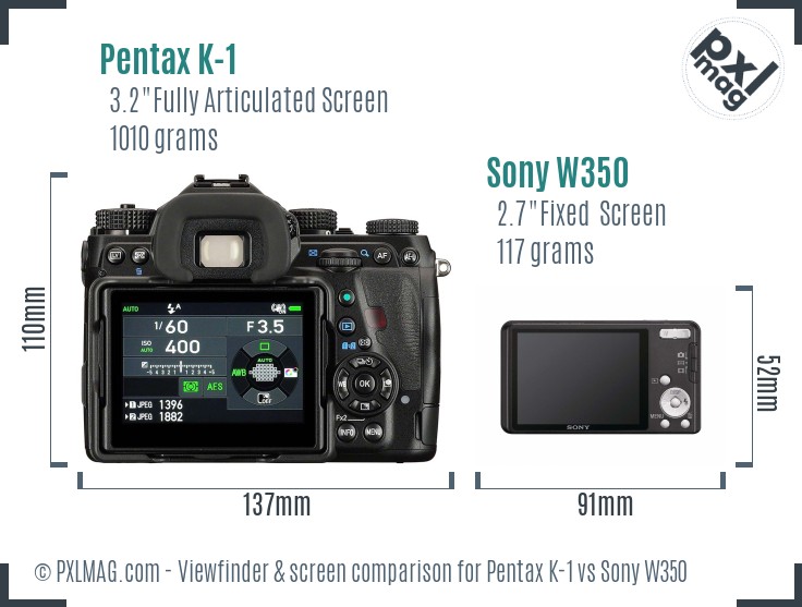 Pentax K-1 vs Sony W350 Screen and Viewfinder comparison