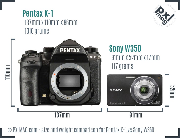 Pentax K-1 vs Sony W350 size comparison