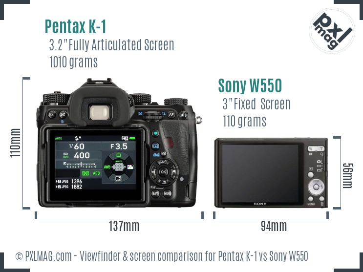 Pentax K-1 vs Sony W550 Screen and Viewfinder comparison