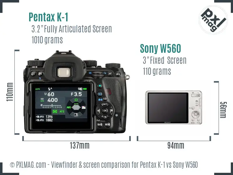 Pentax K-1 vs Sony W560 Screen and Viewfinder comparison