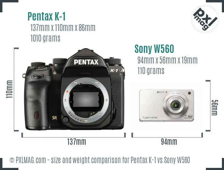 Pentax K-1 vs Sony W560 size comparison