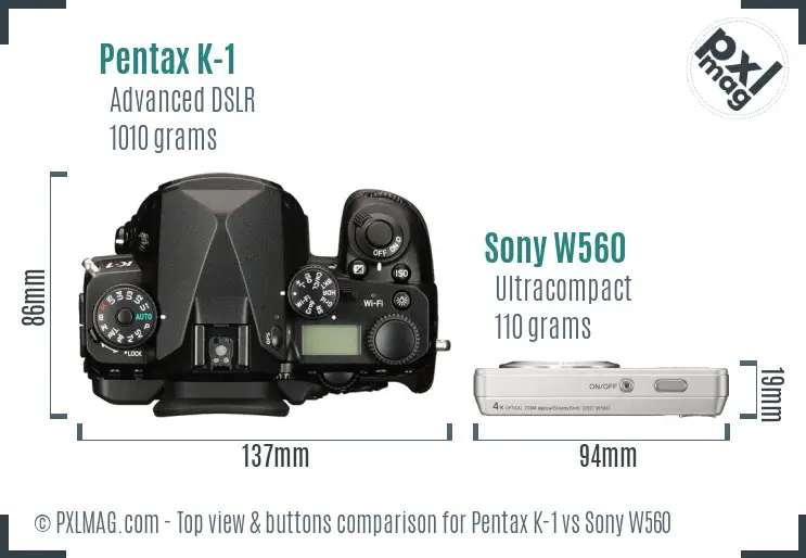 Pentax K-1 vs Sony W560 top view buttons comparison