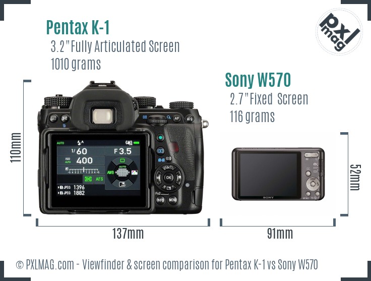 Pentax K-1 vs Sony W570 Screen and Viewfinder comparison