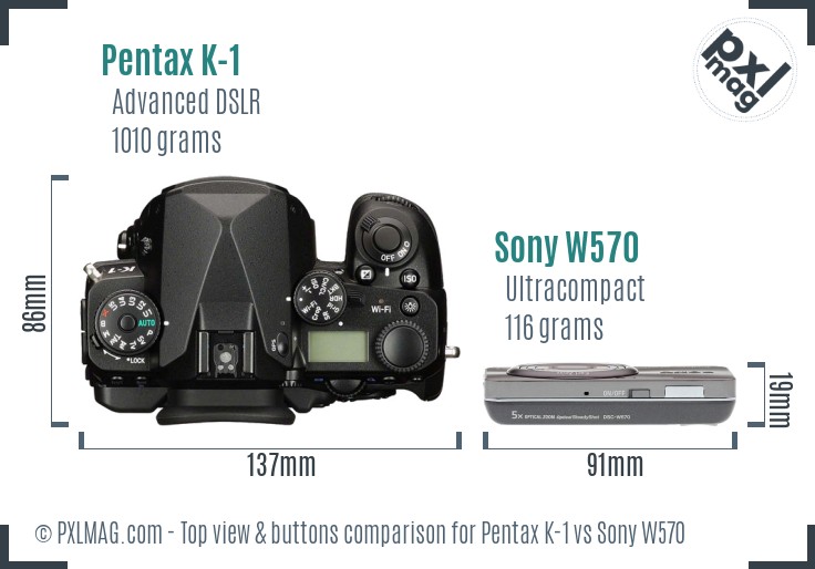 Pentax K-1 vs Sony W570 top view buttons comparison