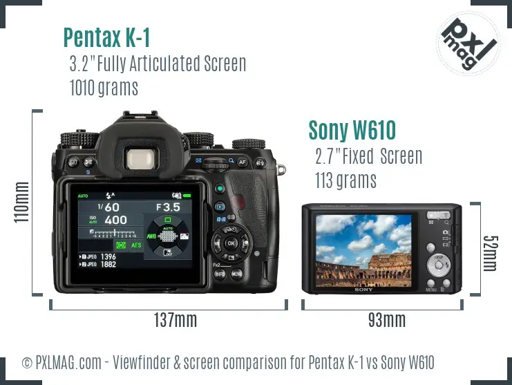 Pentax K-1 vs Sony W610 Screen and Viewfinder comparison