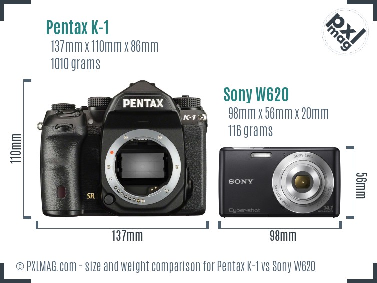 Pentax K-1 vs Sony W620 size comparison