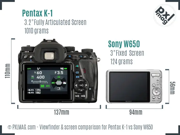 Pentax K-1 vs Sony W650 Screen and Viewfinder comparison Pentax K-1 vs Sony W650 Screen and Viewfinder comparison
