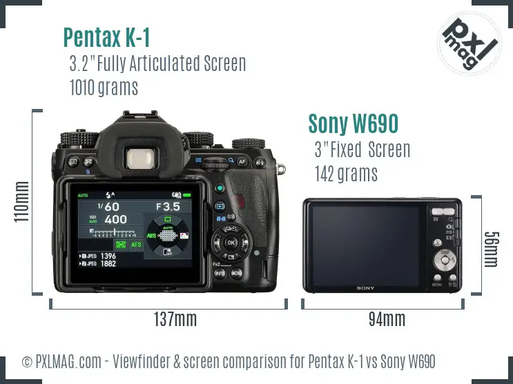 Pentax K-1 vs Sony W690 Screen and Viewfinder comparison