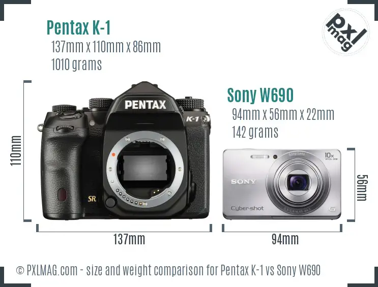 Pentax K-1 vs Sony W690 size comparison