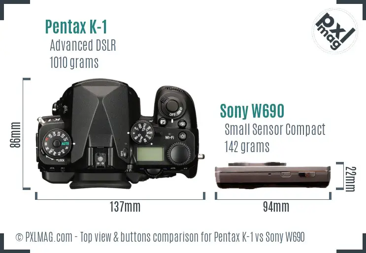 Pentax K-1 vs Sony W690 top view buttons comparison