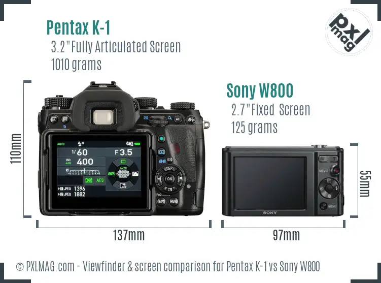 Pentax K-1 vs Sony W800 Screen and Viewfinder comparison