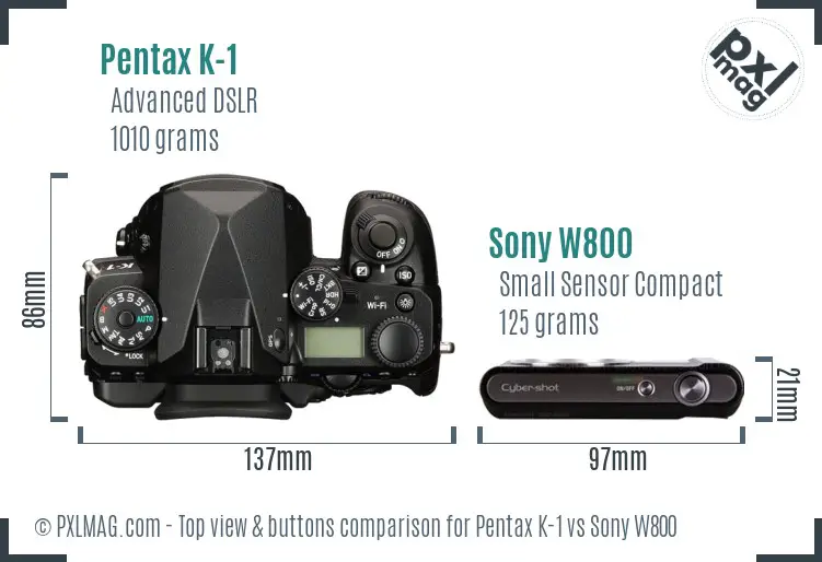 Pentax K-1 vs Sony W800 top view buttons comparison