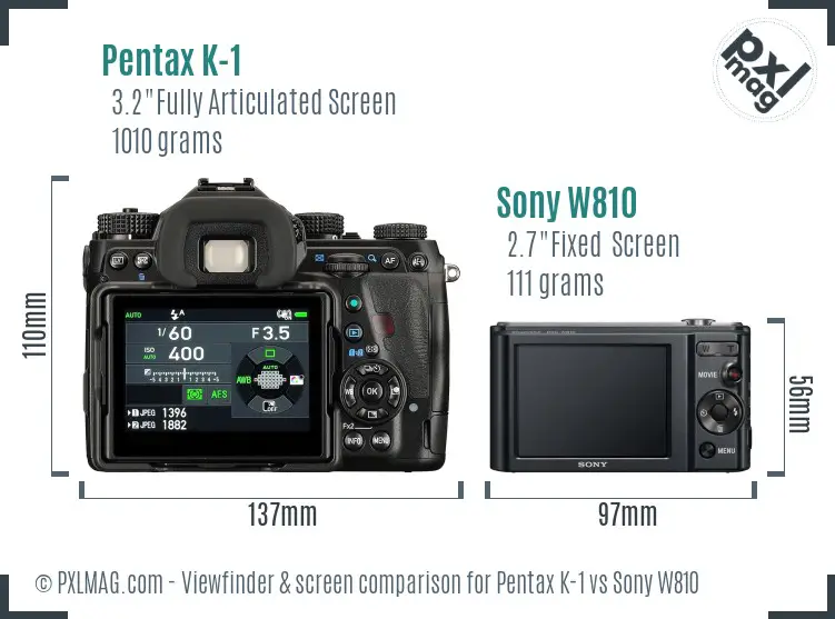 Pentax K-1 vs Sony W810 Screen and Viewfinder comparison
