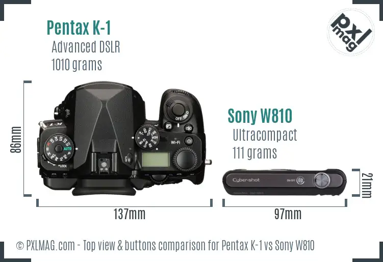 Pentax K-1 vs Sony W810 top view buttons comparison