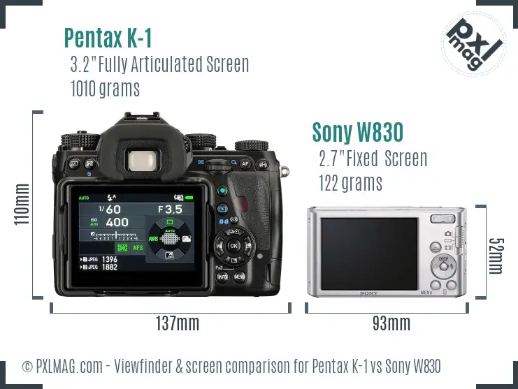 Pentax K-1 vs Sony W830 Screen and Viewfinder comparison Pentax K-1 vs Sony W830 Screen and Viewfinder comparison