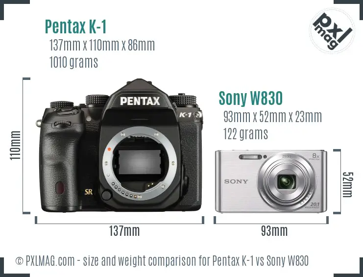Pentax K-1 vs Sony W830 size comparison Pentax K-1 vs Sony W830 size comparison