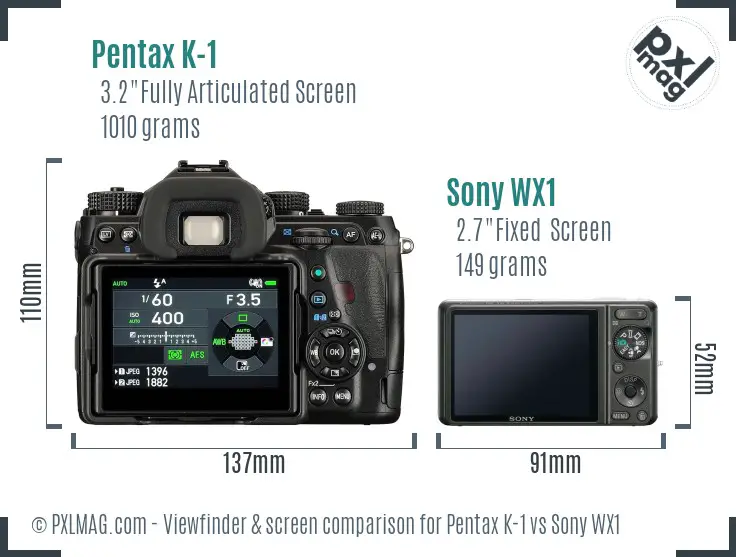 Pentax K-1 vs Sony WX1 Screen and Viewfinder comparison