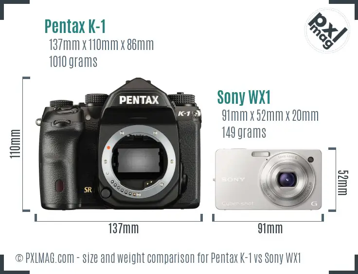 Pentax K-1 vs Sony WX1 size comparison