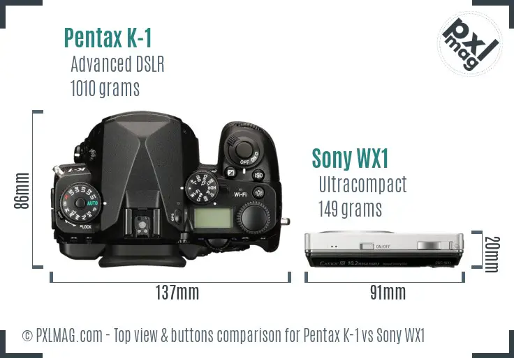 Pentax K-1 vs Sony WX1 top view buttons comparison