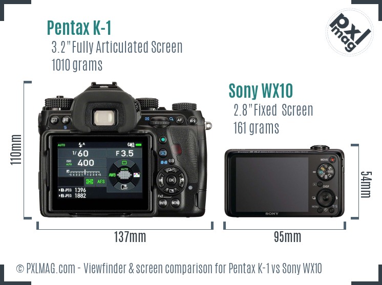 Pentax K-1 vs Sony WX10 Screen and Viewfinder comparison