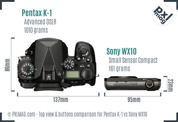 Pentax K-1 vs Sony WX10 top view buttons comparison