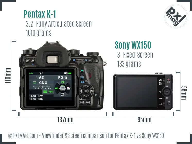 Pentax K-1 vs Sony WX150 Screen and Viewfinder comparison