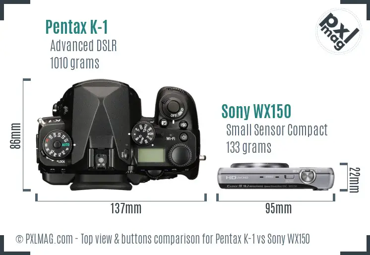 Pentax K-1 vs Sony WX150 top view buttons comparison