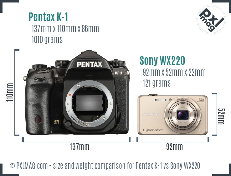 Pentax K-1 vs Sony WX220 size comparison